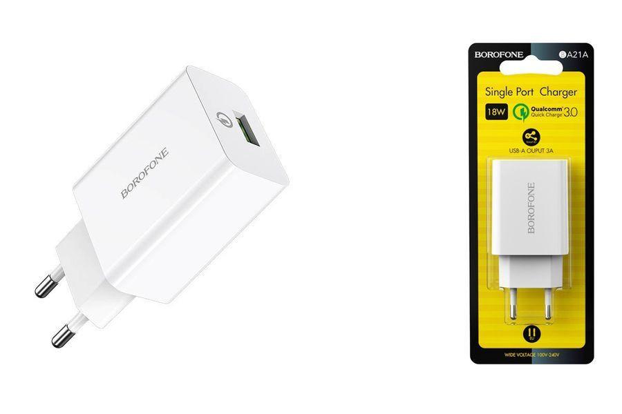 СЗУ BOROFONE BA21A 1USB LIGHTNING быстрая зарядка QC3.0 белый