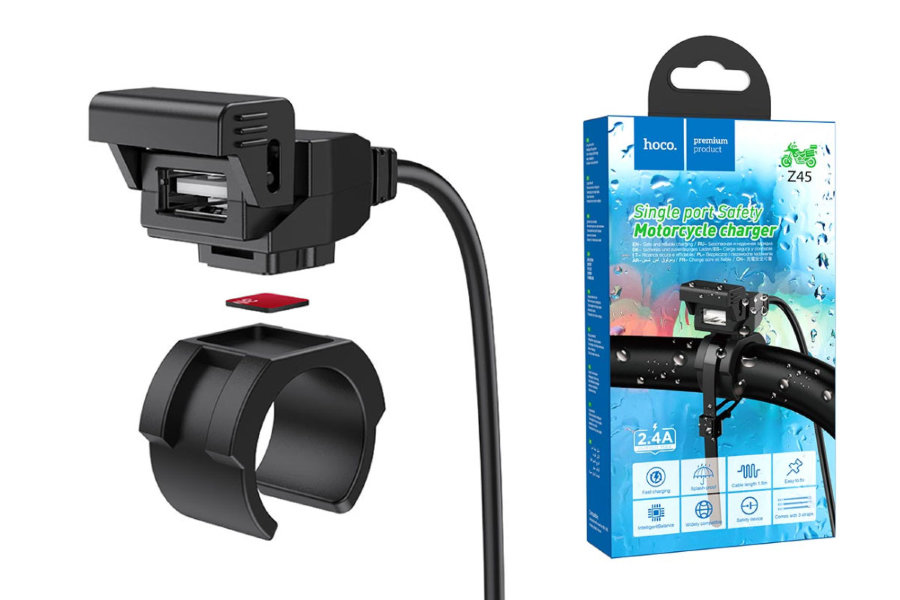 АЗУ Hoco Z45A dual port motorcycle charger, черный
