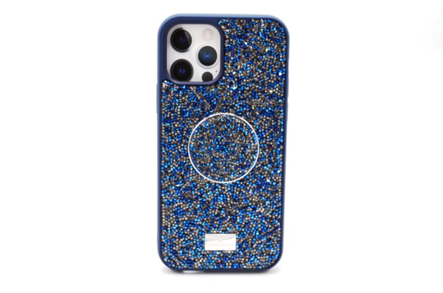Чехол со стразами и попсокетом для Apple Iphone 12/12 Pro, темно-синий
