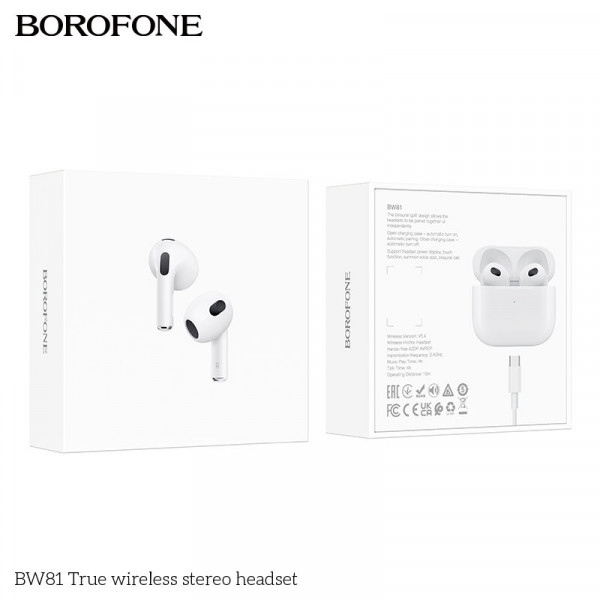 Наушники беспроводные внутриканальные BOROFONE BW81 белый
