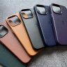 Чехол LEATHER CASE для Apple iPhone 15 Pro, коричневый