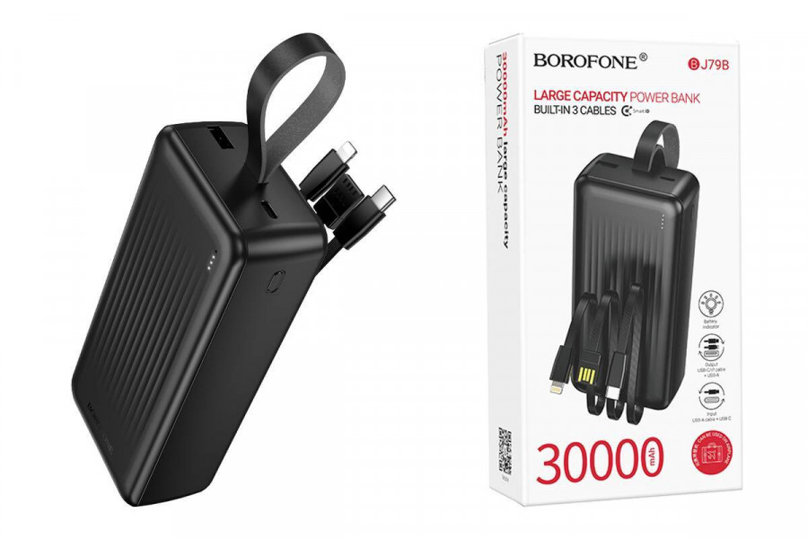 Аккумулятор внешний BOROFONE BJ79B with 3 cables 30000mAh чёрный