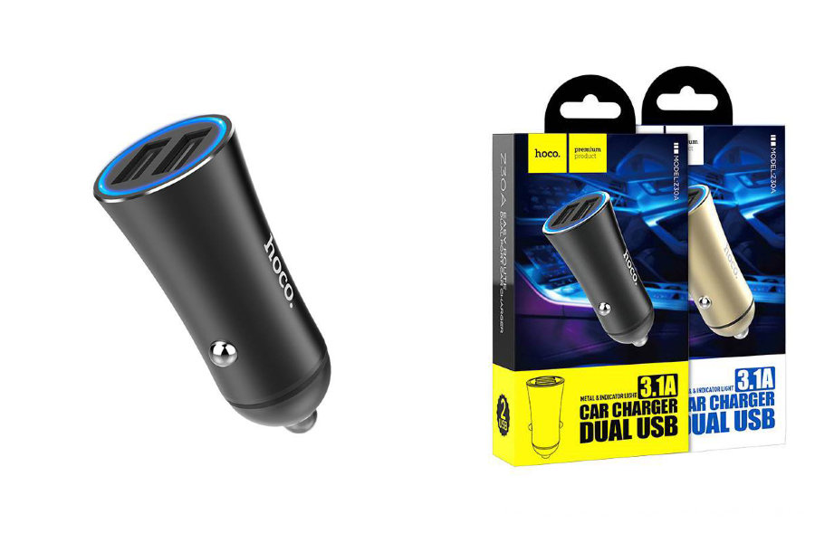 АЗУ Hoco Z30 Easy route dual port mini car charger, чёрный