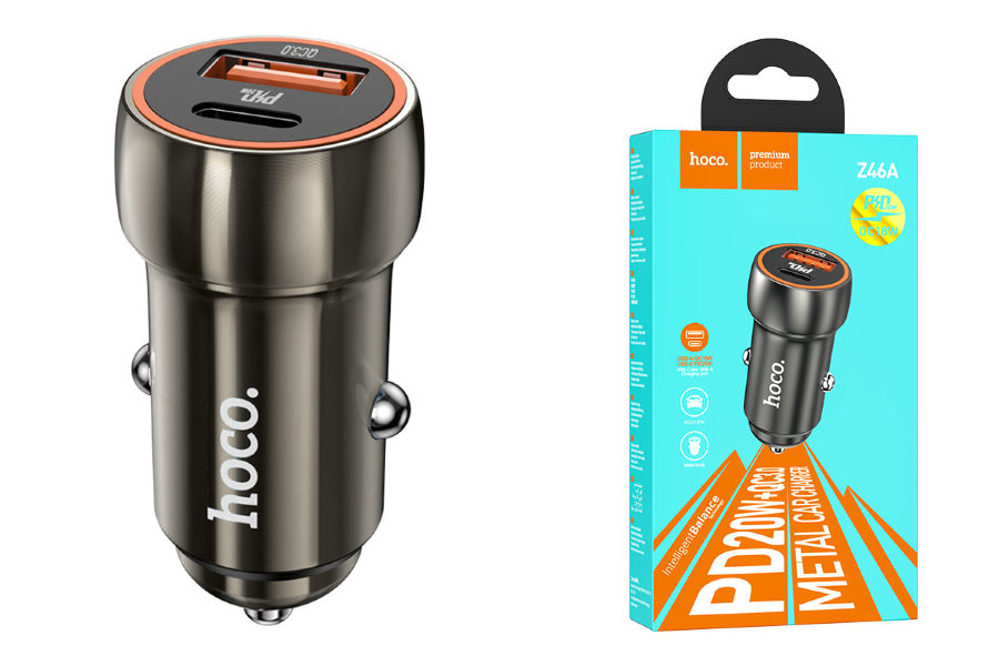 АЗУ Hoco Z46A Blue whale PD20W+QC3.0 car charger set(Type-C), синий