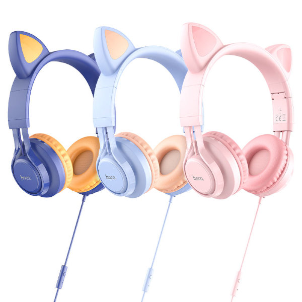 Наушники проводные накладные HOCO W36 Cat ear headphones with mic, midnight blue
